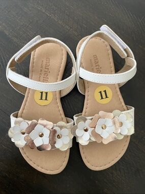 Girls' White and Rose Gold Flower Strap Sandals - Marieta